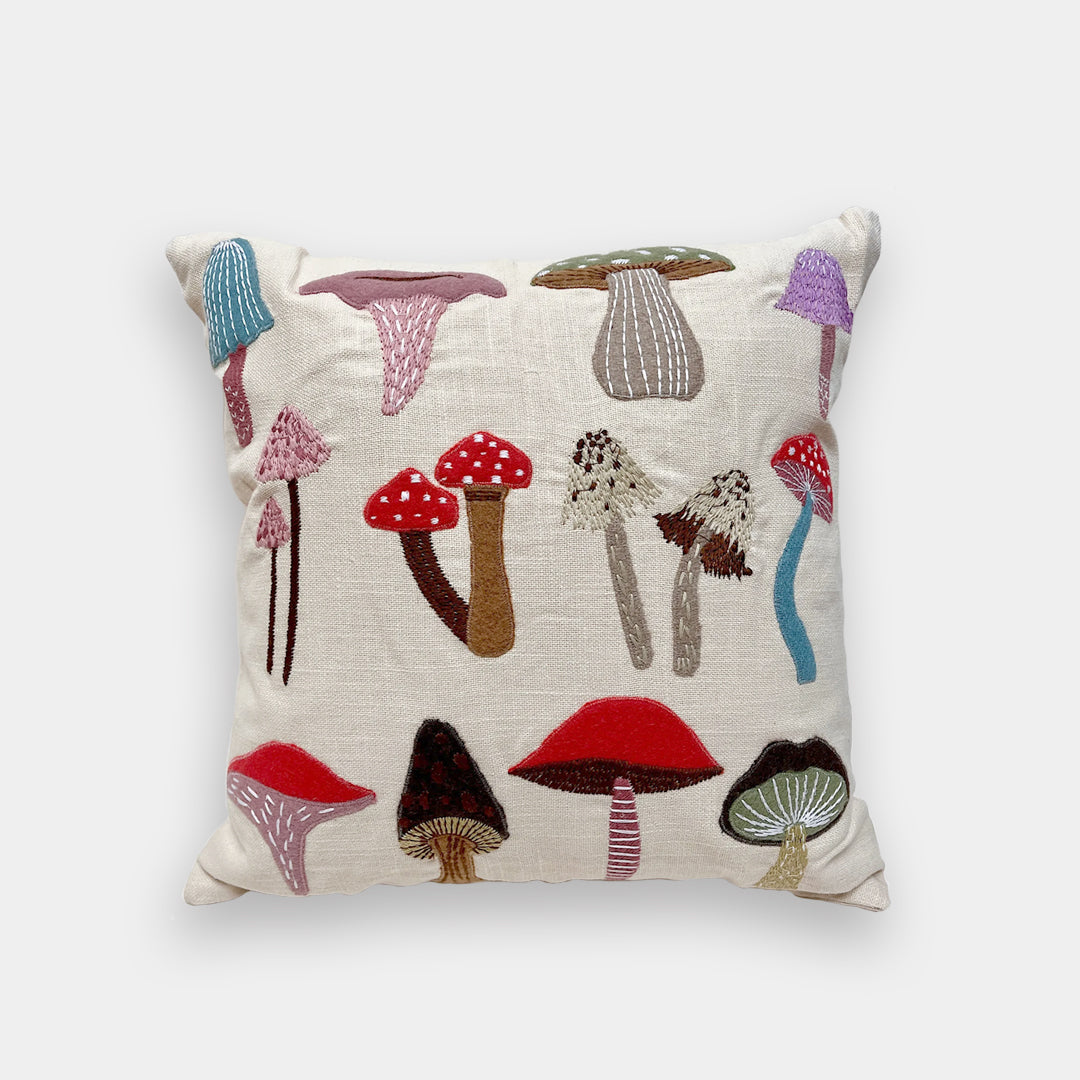 Mushrooms embroidered pillow