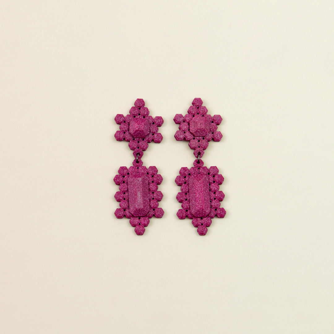 Magenta 3D-printed gem earrings