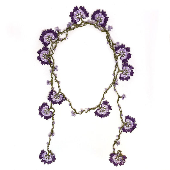 Oya Purple Fan crocheted lace necklace