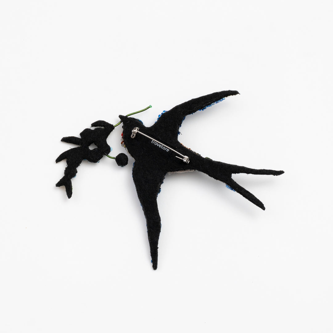 Trovelore embroidered Peace Swallow brooch