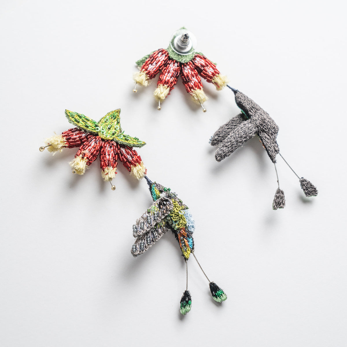 Trovelore embroidered hummingbird earrings