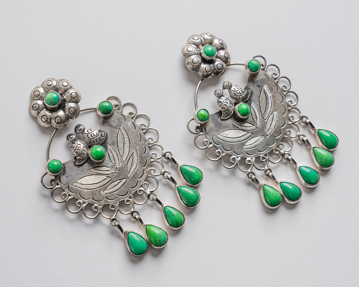 Federico Jimenez green turquoise chandelier earrings