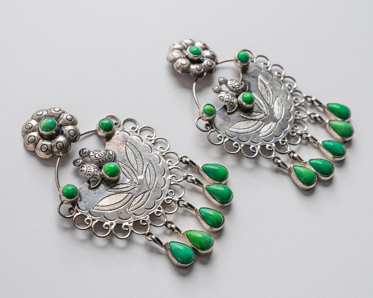 Federico Jimenez green turquoise chandelier earrings