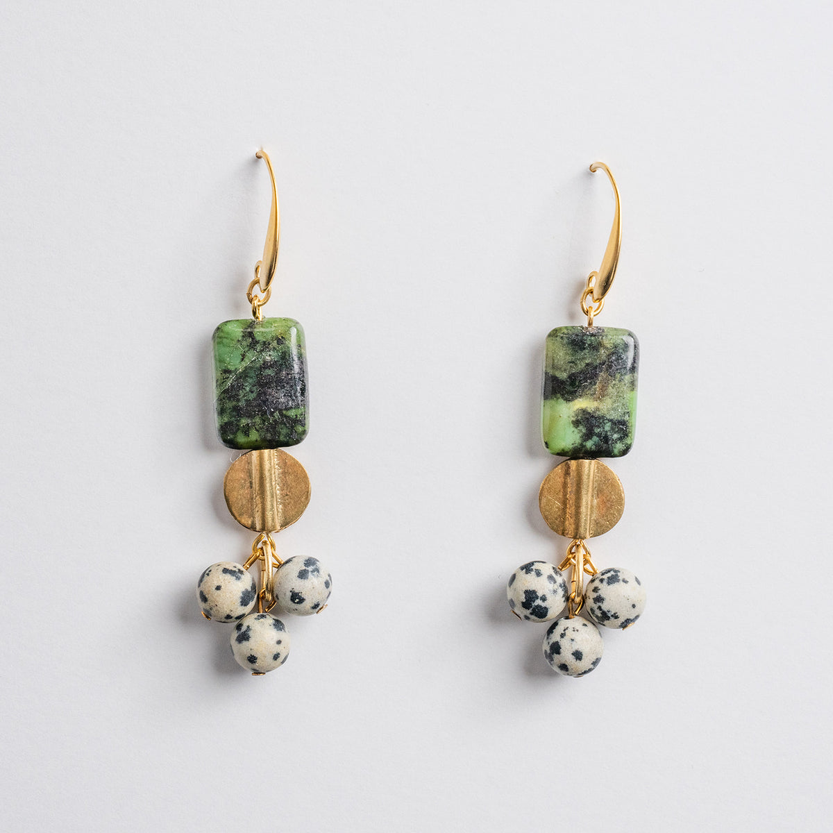 green & dalmatian jasper drop earrings