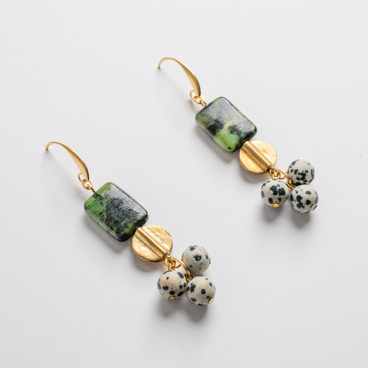 green & dalmatian jasper drop earrings