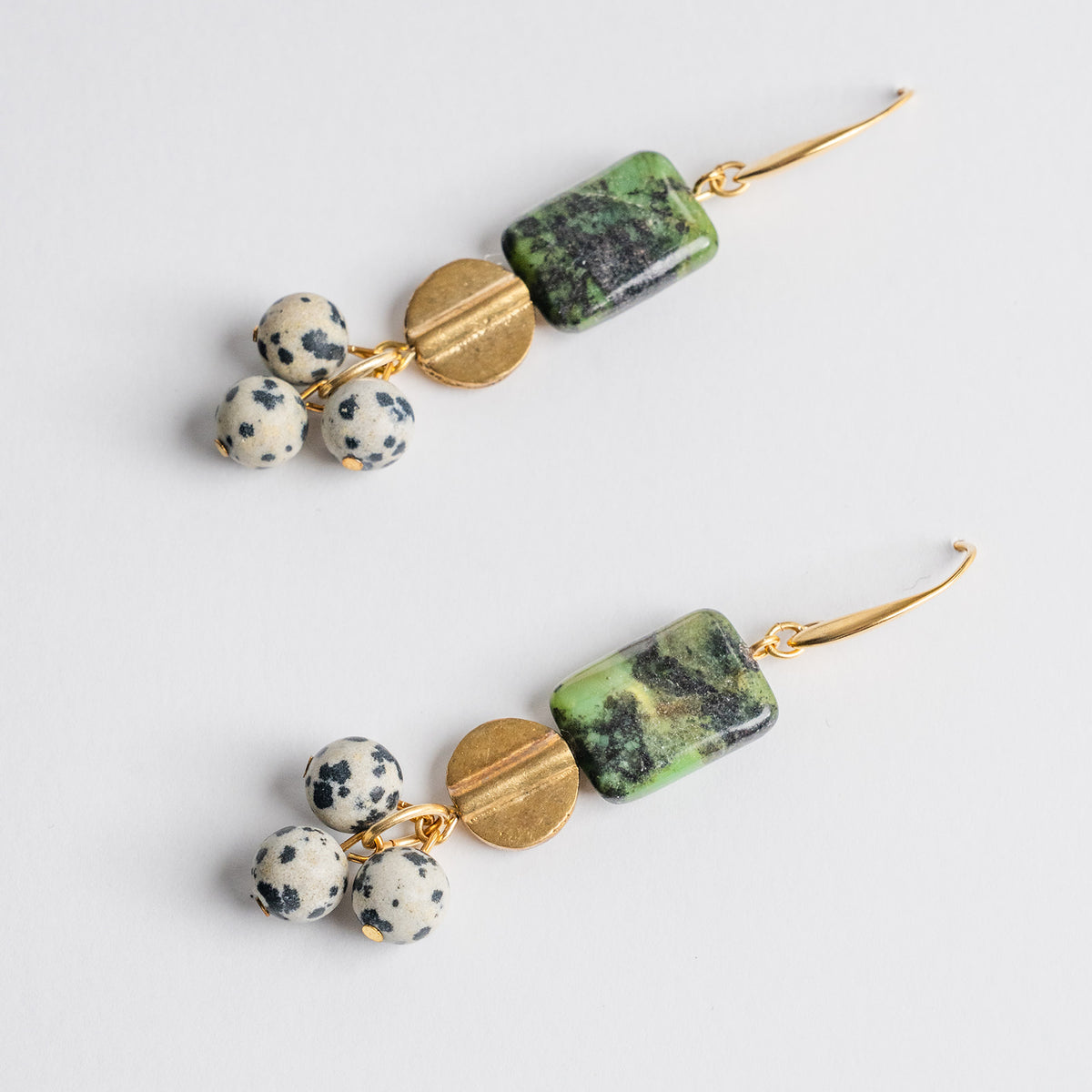 green & dalmatian jasper drop earrings