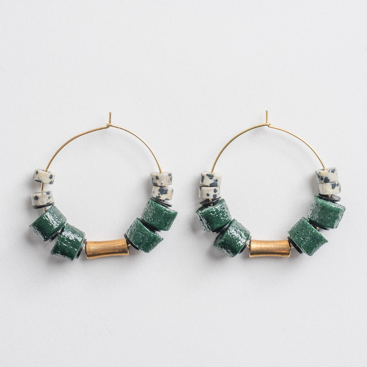 glass bead & dalmation jasper hoop earrings