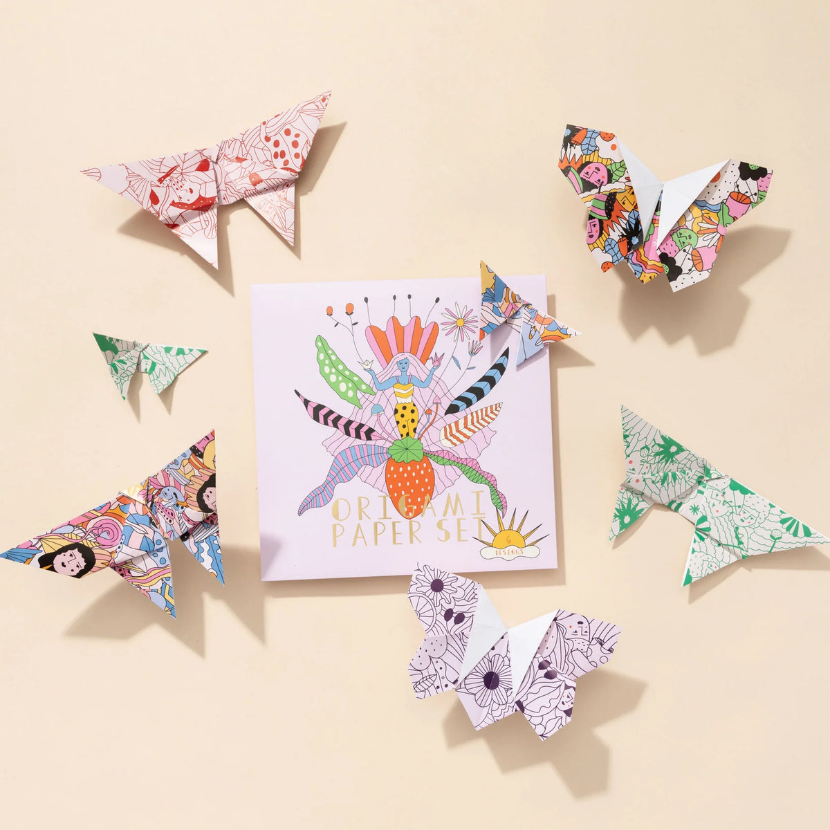 Illustrated origami paper set