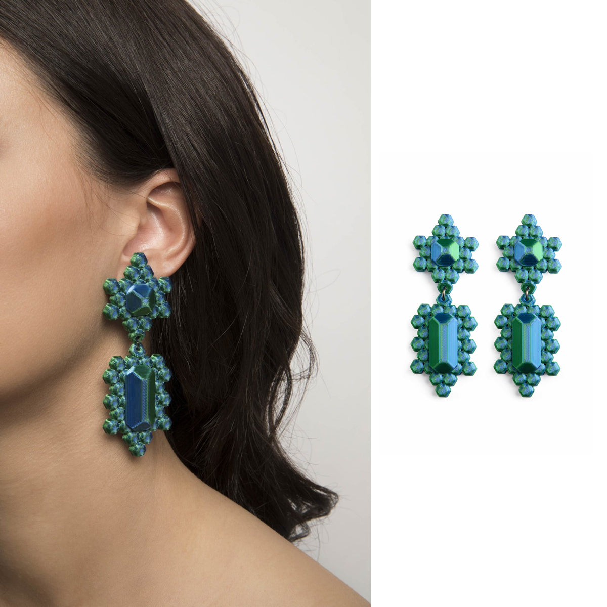 Aurora 3D-printed gem earrings