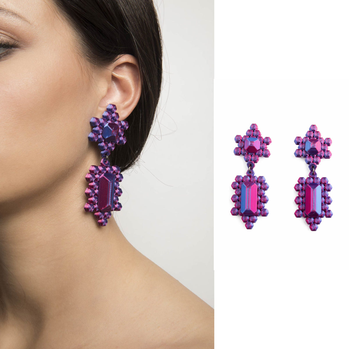 Galaxy 3D-printed gem earrings