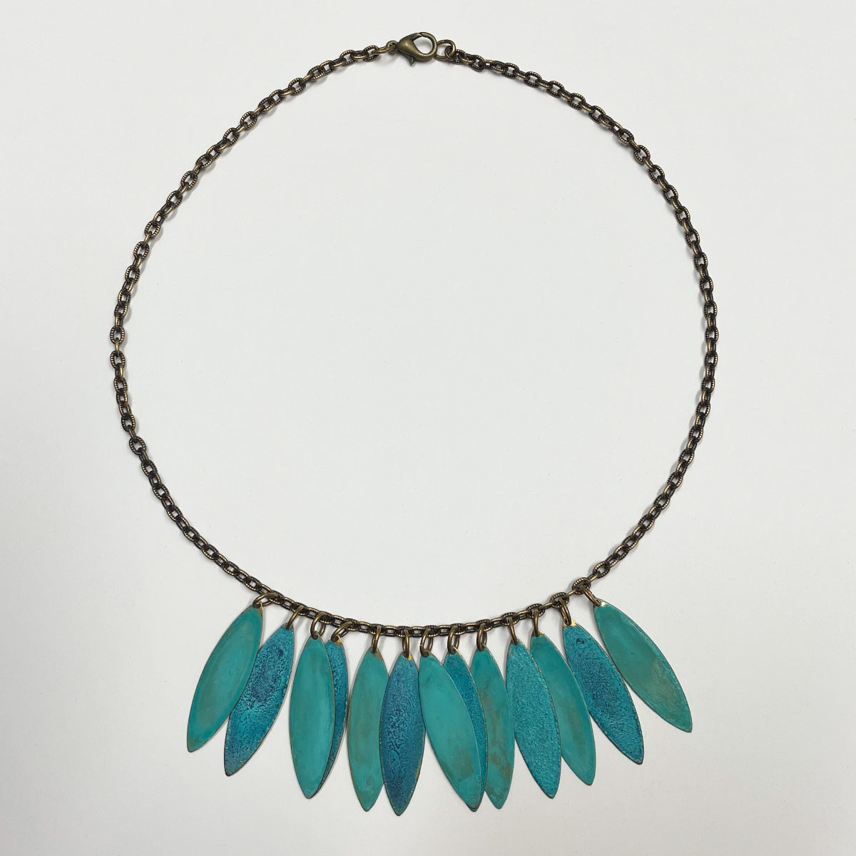 Verdigris leaves necklace