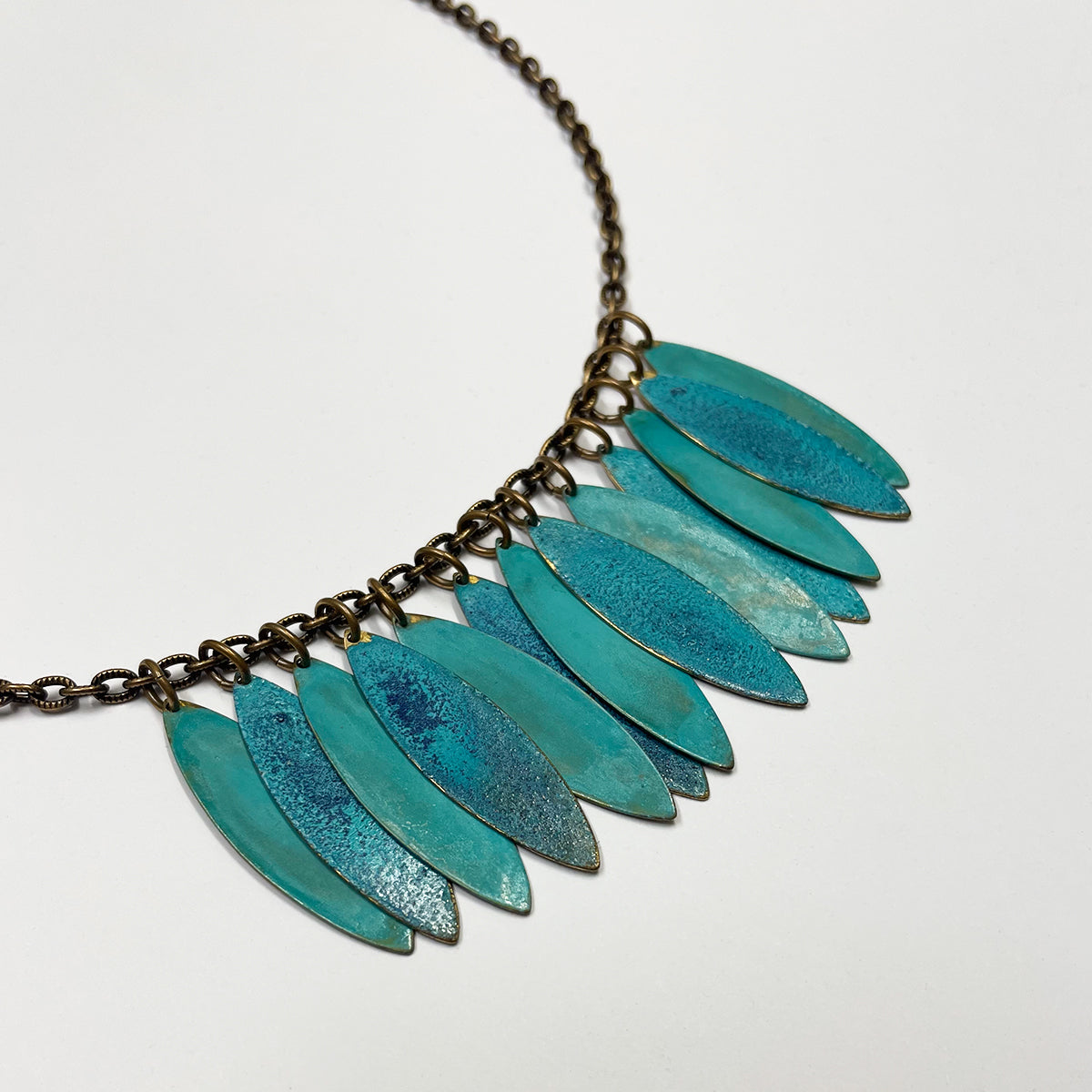 Verdigris leaves necklace