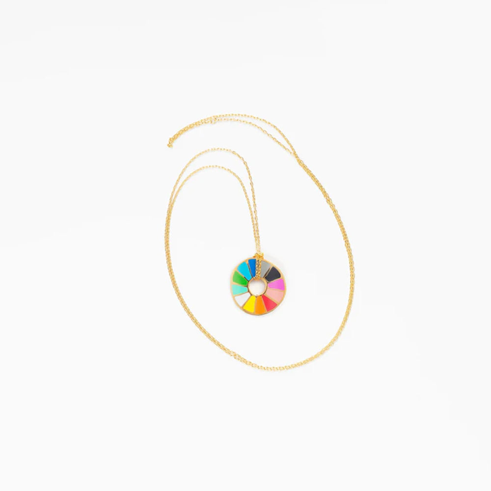 gilded enamel color wheel pendant necklace