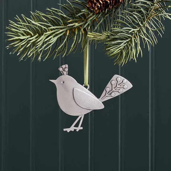 Fancy bird pewter ornament