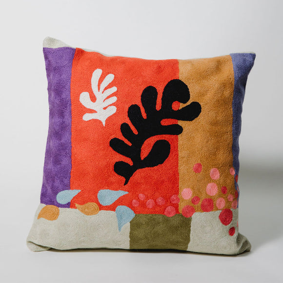 Embroidered pillow: warm tone leaves