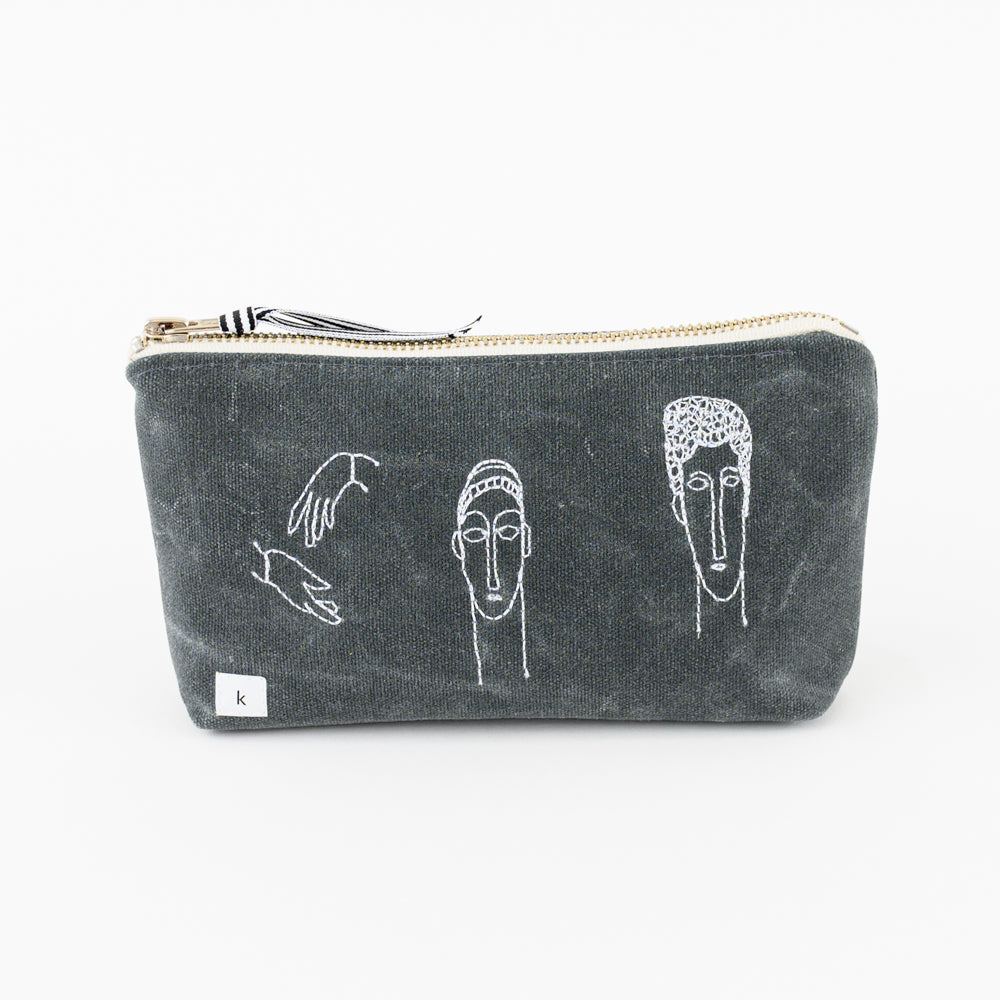 k studio embroidered faces pouch