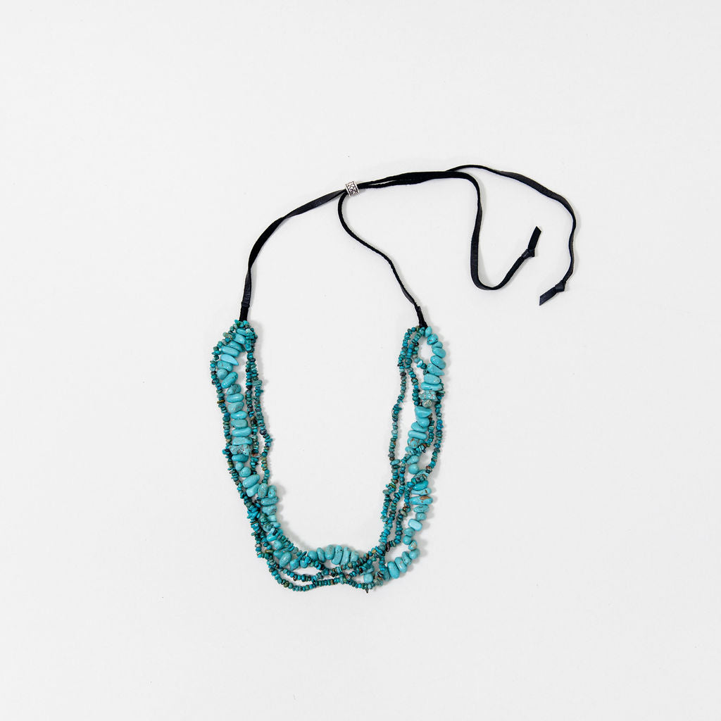 Multi-strand turquoise and leather necklace