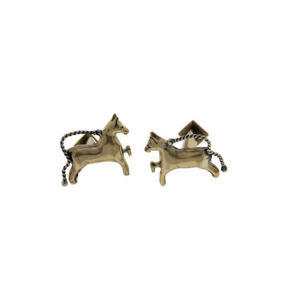Classical horse bronze and sterling silver stud cuff links