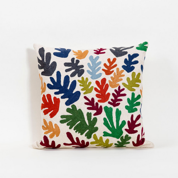 Embroidered pillow: vibrant coral